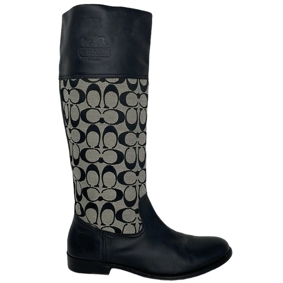 Coach Boots Women's 8.5 Grey Black Chrissi All-Over Print Knee High - Picture 1 of 14